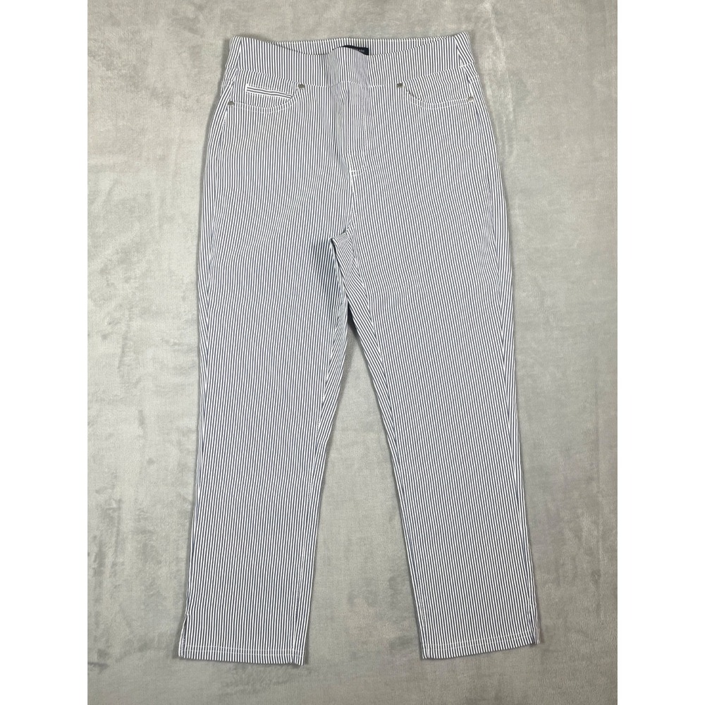 Mario Serrani Italy Pants Women Small Blue White Striped Pull On Stretch Ankle